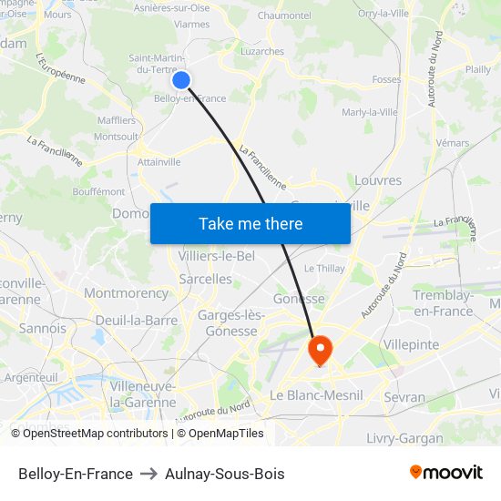 Belloy-En-France to Aulnay-Sous-Bois map