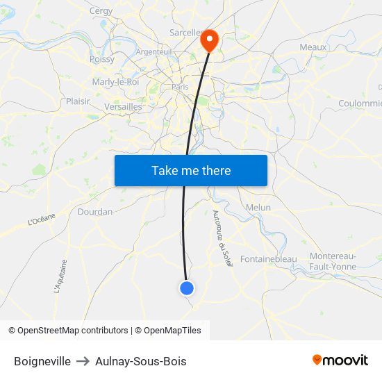 Boigneville to Aulnay-Sous-Bois map