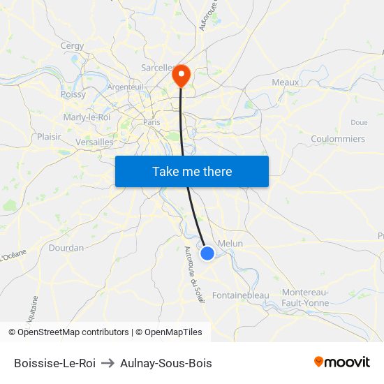 Boissise-Le-Roi to Aulnay-Sous-Bois map