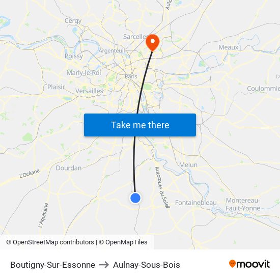 Boutigny-Sur-Essonne to Aulnay-Sous-Bois map