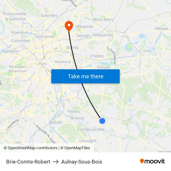 Brie-Comte-Robert to Aulnay-Sous-Bois map