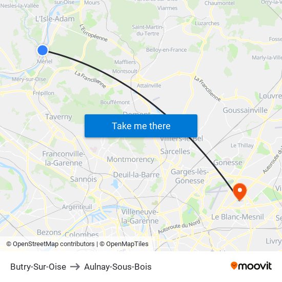 Butry-Sur-Oise to Aulnay-Sous-Bois map