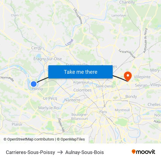 Carrieres-Sous-Poissy to Aulnay-Sous-Bois map