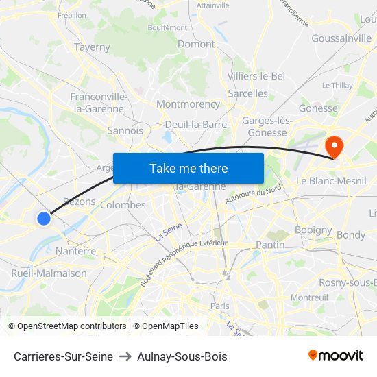 Carrieres-Sur-Seine to Aulnay-Sous-Bois map