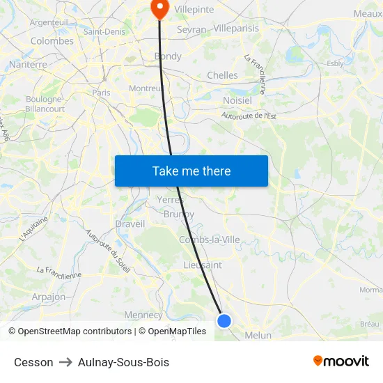 Cesson to Aulnay-Sous-Bois map