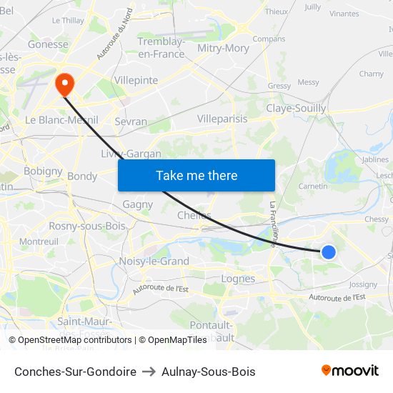 Conches-Sur-Gondoire to Aulnay-Sous-Bois map