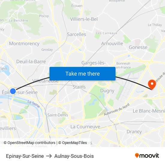 Epinay-Sur-Seine to Aulnay-Sous-Bois map