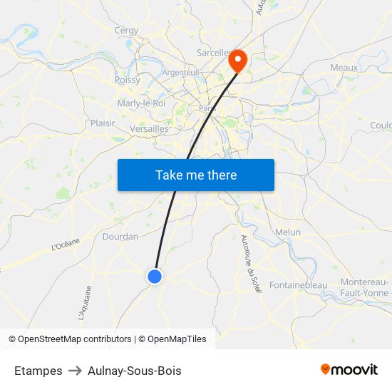 Etampes to Aulnay-Sous-Bois map