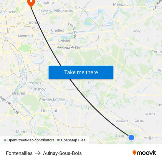 Fontenailles to Aulnay-Sous-Bois map