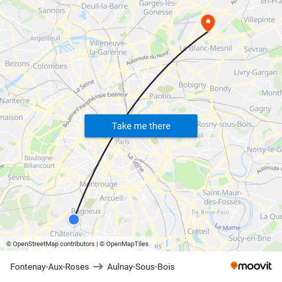 Fontenay-Aux-Roses to Aulnay-Sous-Bois map