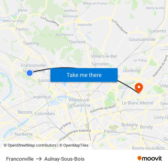 Franconville to Aulnay-Sous-Bois map