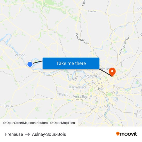 Freneuse to Aulnay-Sous-Bois map