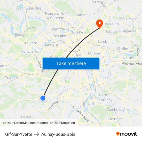 Gif-Sur-Yvette to Aulnay-Sous-Bois map