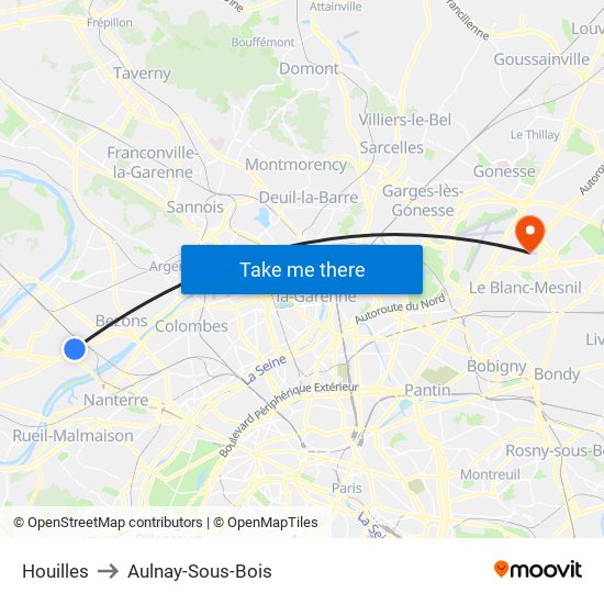 Houilles to Aulnay-Sous-Bois map