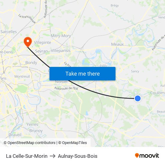 La Celle-Sur-Morin to Aulnay-Sous-Bois map