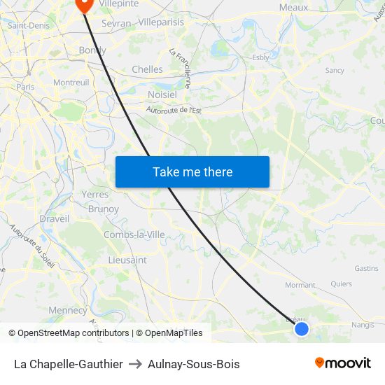 La Chapelle-Gauthier to Aulnay-Sous-Bois map