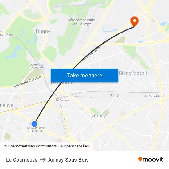 La Courneuve to Aulnay-Sous-Bois map