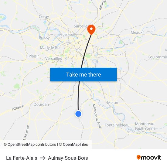 La Ferte-Alais to Aulnay-Sous-Bois map