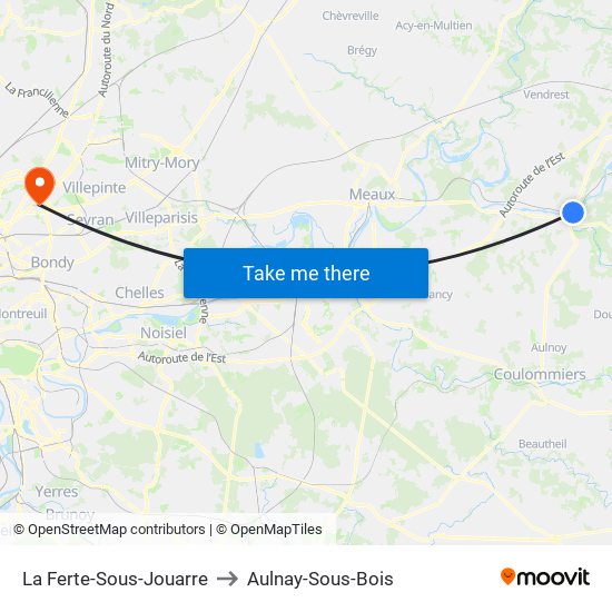 La Ferte-Sous-Jouarre to Aulnay-Sous-Bois map