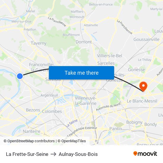 La Frette-Sur-Seine to Aulnay-Sous-Bois map