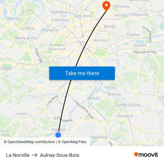 La Norville to Aulnay-Sous-Bois map