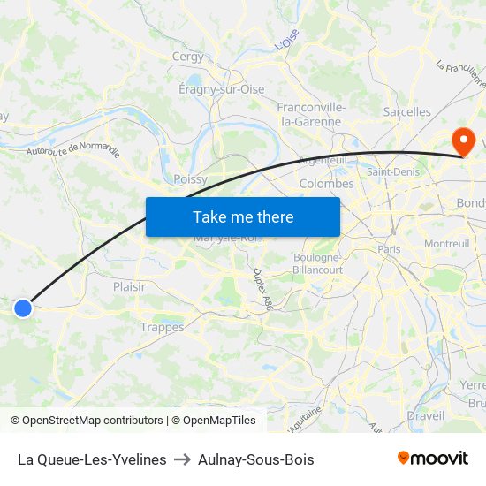 La Queue-Les-Yvelines to Aulnay-Sous-Bois map