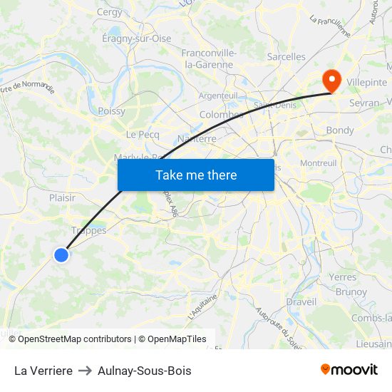 La Verriere to Aulnay-Sous-Bois map