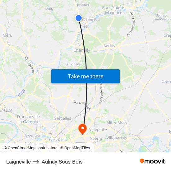 Laigneville to Aulnay-Sous-Bois map
