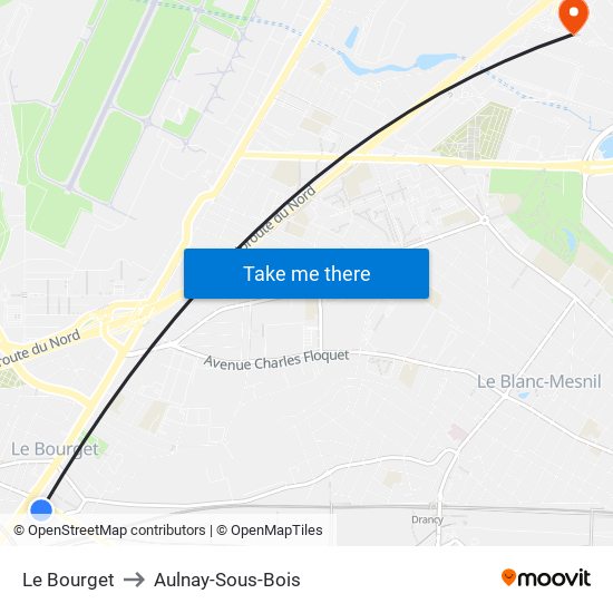 Le Bourget to Aulnay-Sous-Bois map