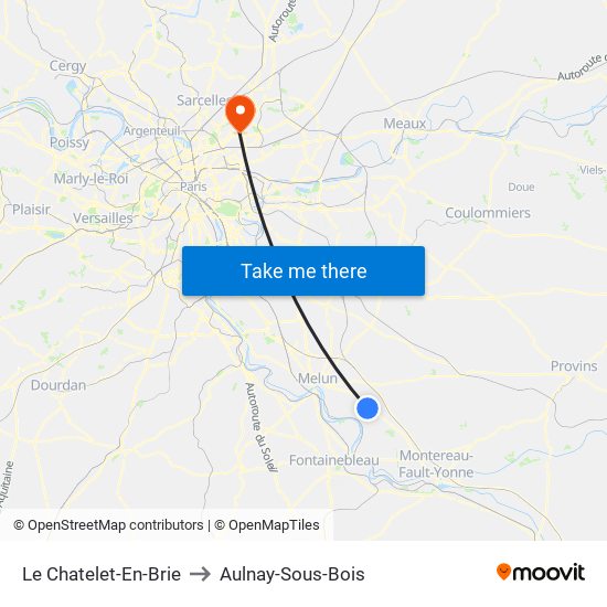 Le Chatelet-En-Brie to Aulnay-Sous-Bois map