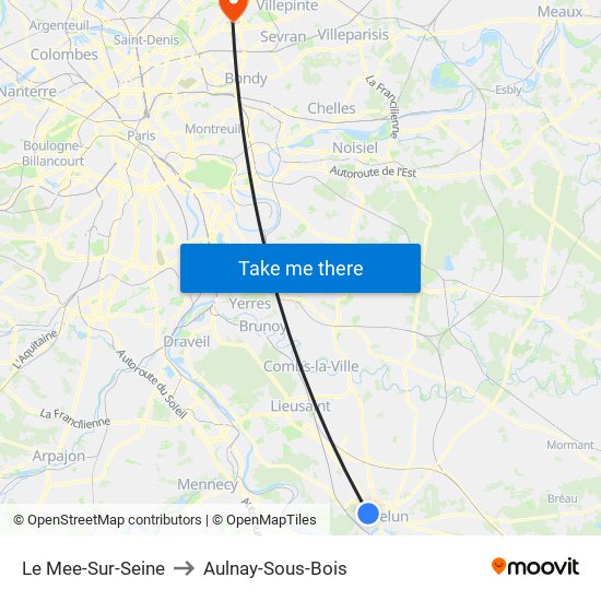 Le Mee-Sur-Seine to Aulnay-Sous-Bois map