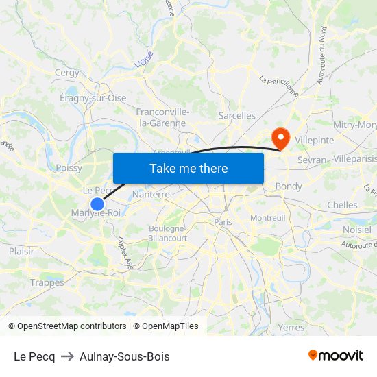 Le Pecq to Aulnay-Sous-Bois map