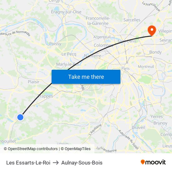 Les Essarts-Le-Roi to Aulnay-Sous-Bois map