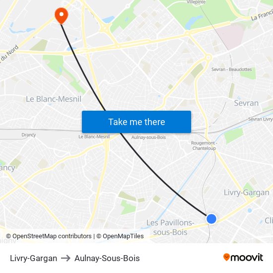 Livry-Gargan to Aulnay-Sous-Bois map