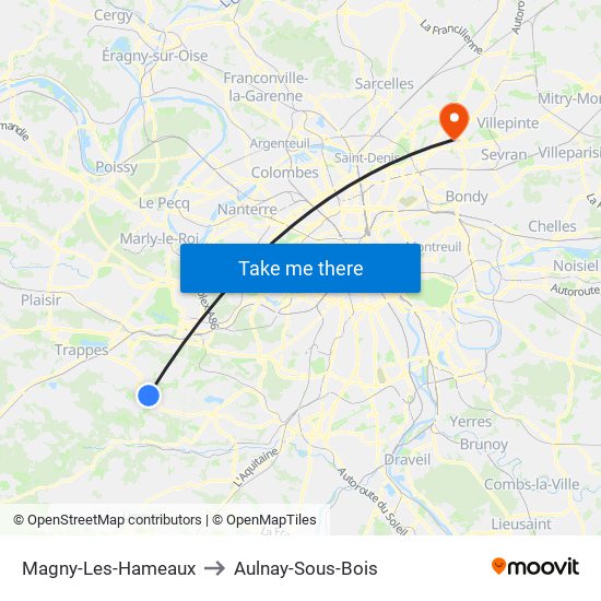 Magny-Les-Hameaux to Aulnay-Sous-Bois map