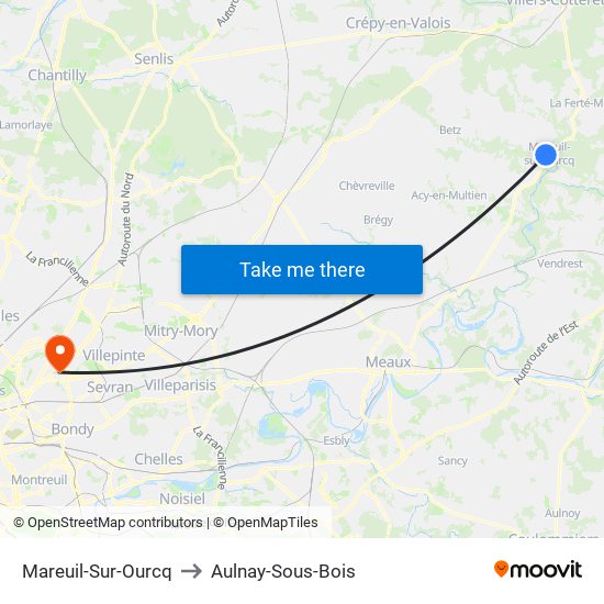 Mareuil-Sur-Ourcq to Aulnay-Sous-Bois map