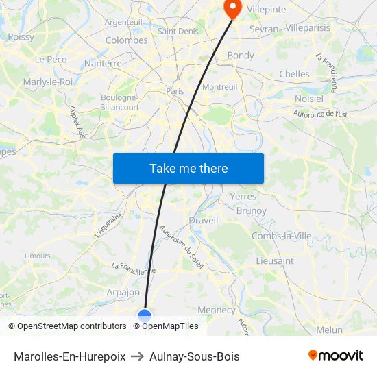 Marolles-En-Hurepoix to Aulnay-Sous-Bois map