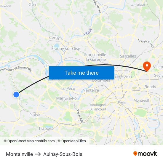 Montainville to Aulnay-Sous-Bois map