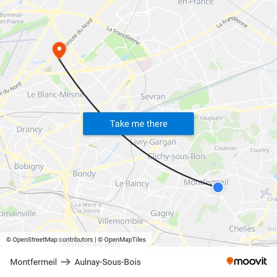 Montfermeil to Aulnay-Sous-Bois map