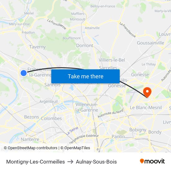 Montigny-Les-Cormeilles to Aulnay-Sous-Bois map