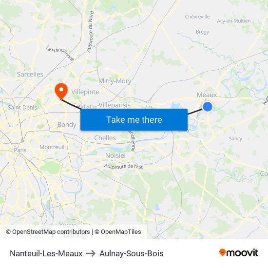 Nanteuil-Les-Meaux to Aulnay-Sous-Bois map