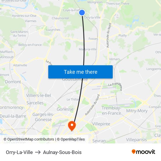 Orry-La-Ville to Aulnay-Sous-Bois map