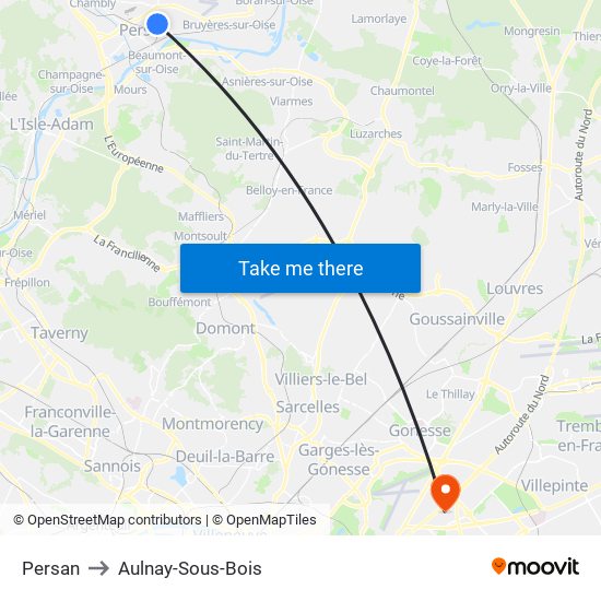 Persan to Aulnay-Sous-Bois map