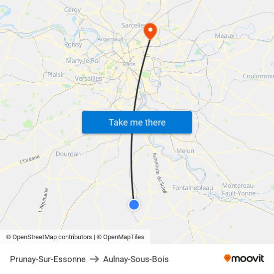 Prunay-Sur-Essonne to Aulnay-Sous-Bois map