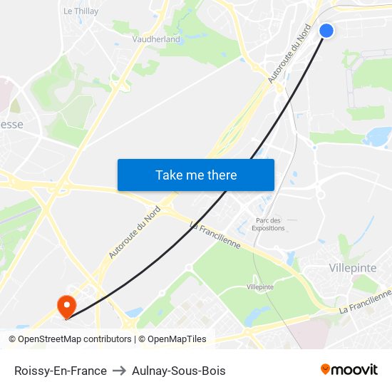 Roissy-En-France to Aulnay-Sous-Bois map