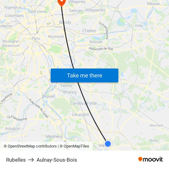 Rubelles to Aulnay-Sous-Bois map