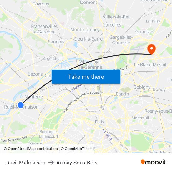 Rueil-Malmaison to Aulnay-Sous-Bois map