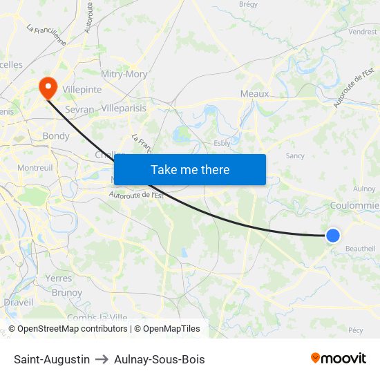 Saint-Augustin to Aulnay-Sous-Bois map