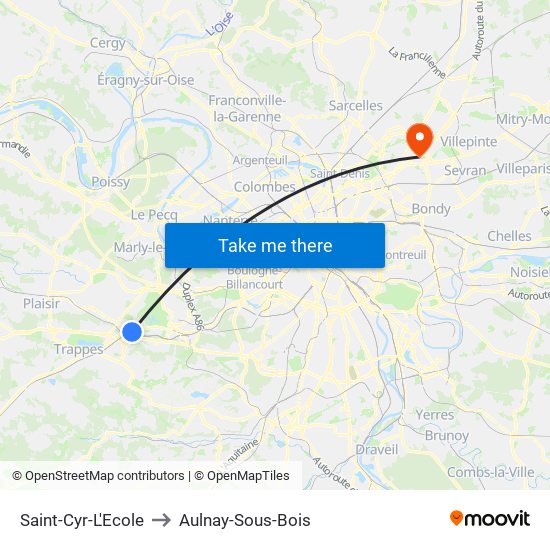 Saint-Cyr-L'Ecole to Aulnay-Sous-Bois map
