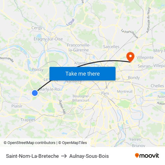 Saint-Nom-La-Breteche to Aulnay-Sous-Bois map
